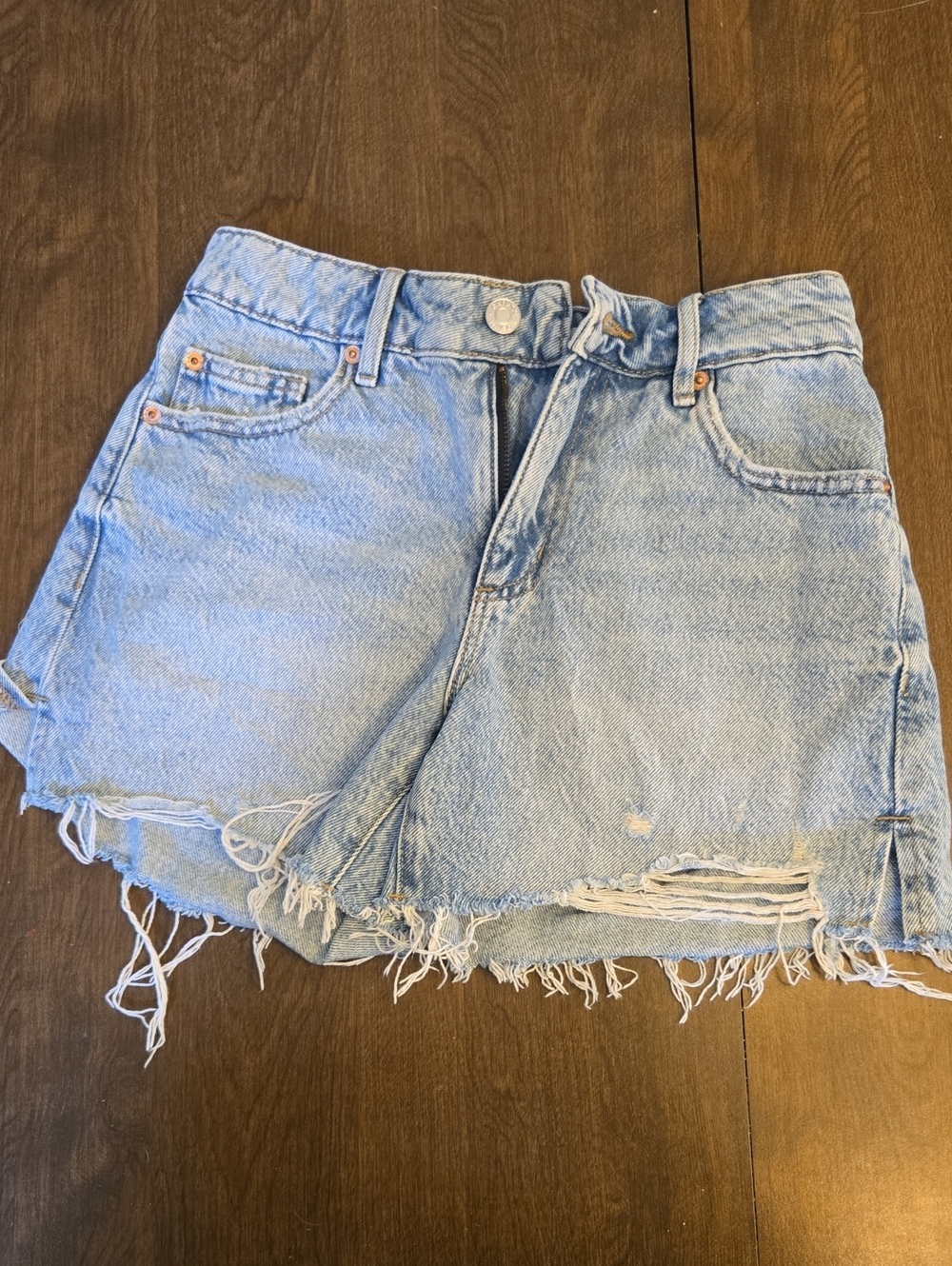 Light Blue Garage Distressed Denim Shorts - Women